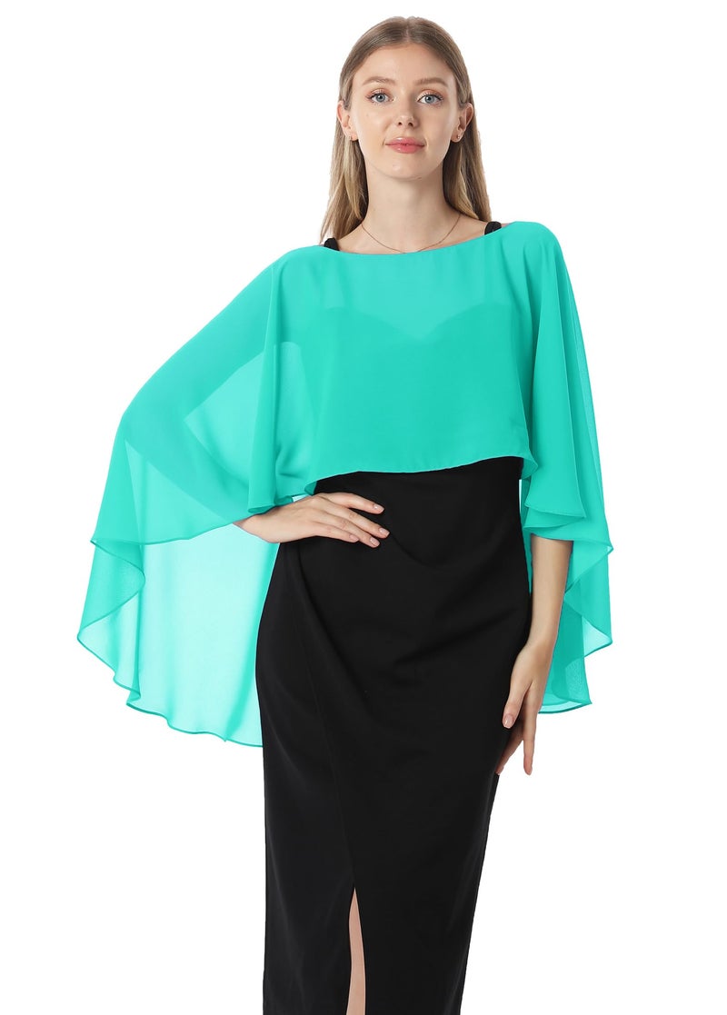 Hotshawl Capelets for women Chiffon Cape Shawls and Wraps for Evening Dress Wedding Capes Cover Up(Aqua) - Image 3